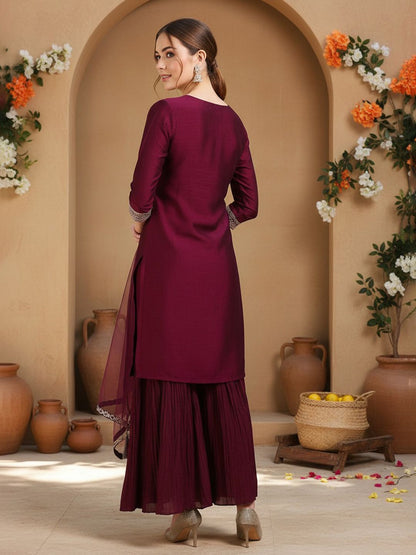 Dhiyona KL Ethnic Motifs Embroidered Regular Kurta with Sharara & With Dupatta