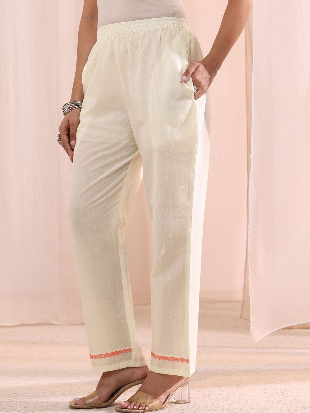 White Floral Embroidered Silk Blend A-Line Suit Set