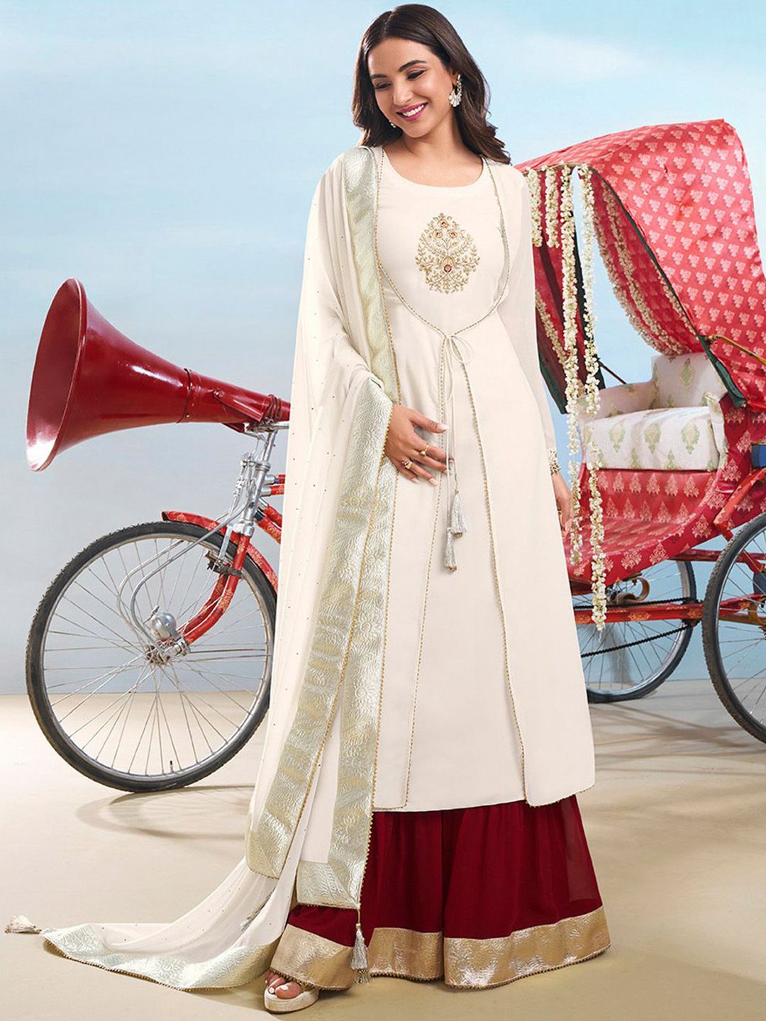 Dhiyona IN Women Ethnic Motifs Embroidered Kurta with Palazzo & Dupatta