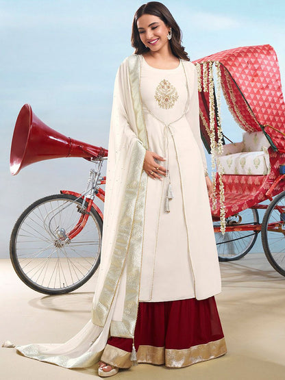 Dhiyona IN Women Ethnic Motifs Embroidered Kurta with Palazzo & Dupatta
