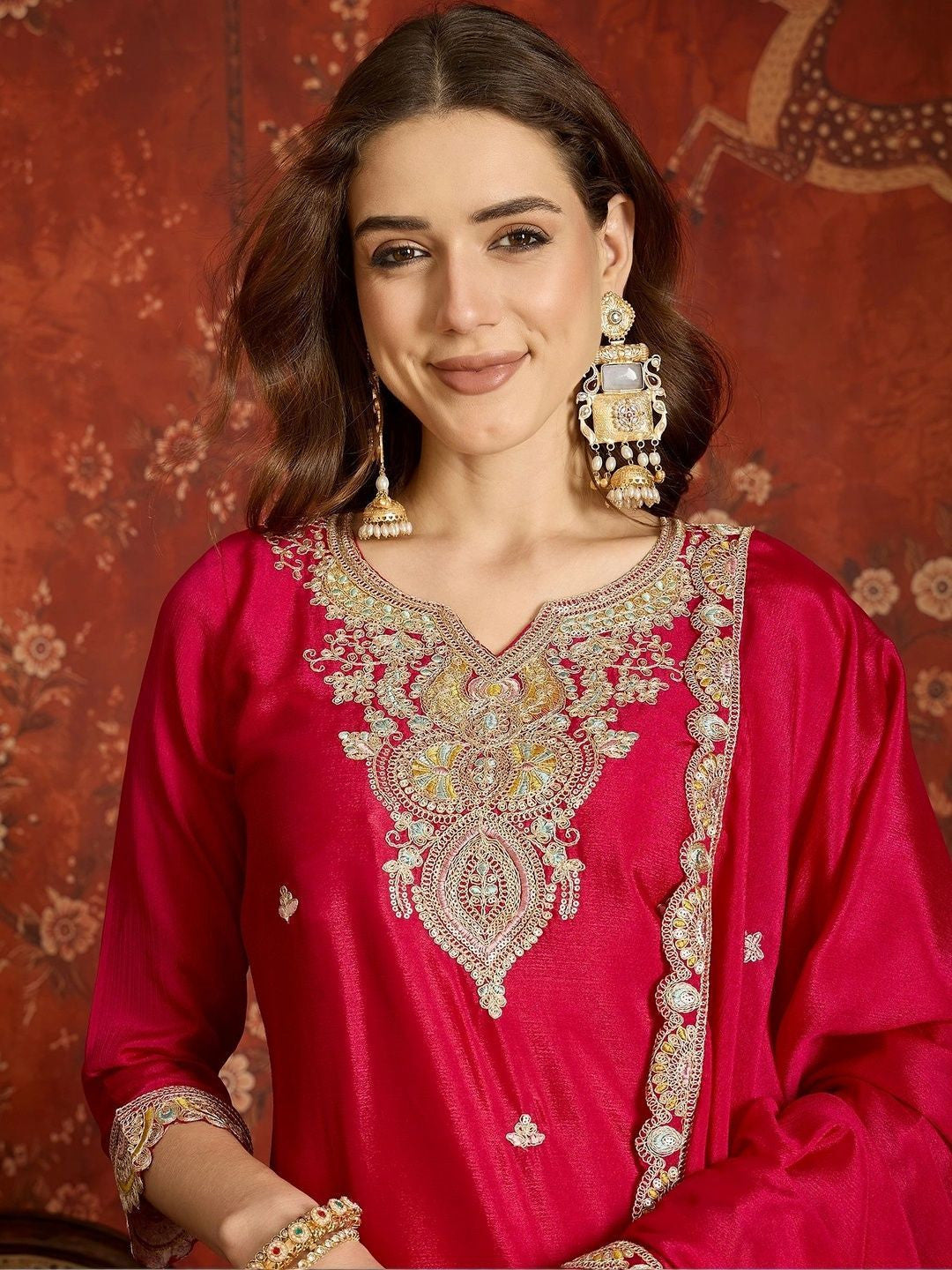 Women Ethnic Motifs Embroidered Regular Kurta with Sharara & With Dupatta