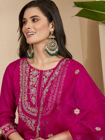Dhiyona SN Embroidered Sequinned Vichitra Kurta With Palazzo And Dupatta