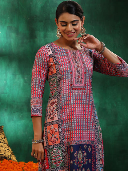 Women Ethnic Motifs Printed Regular Linen Kurta with Trousers & With Dupatta