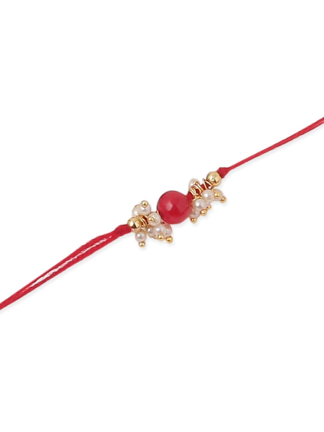 Dhiyona Men Set Of 3 Red Artificial Beads & Pearls Thread Rakhi