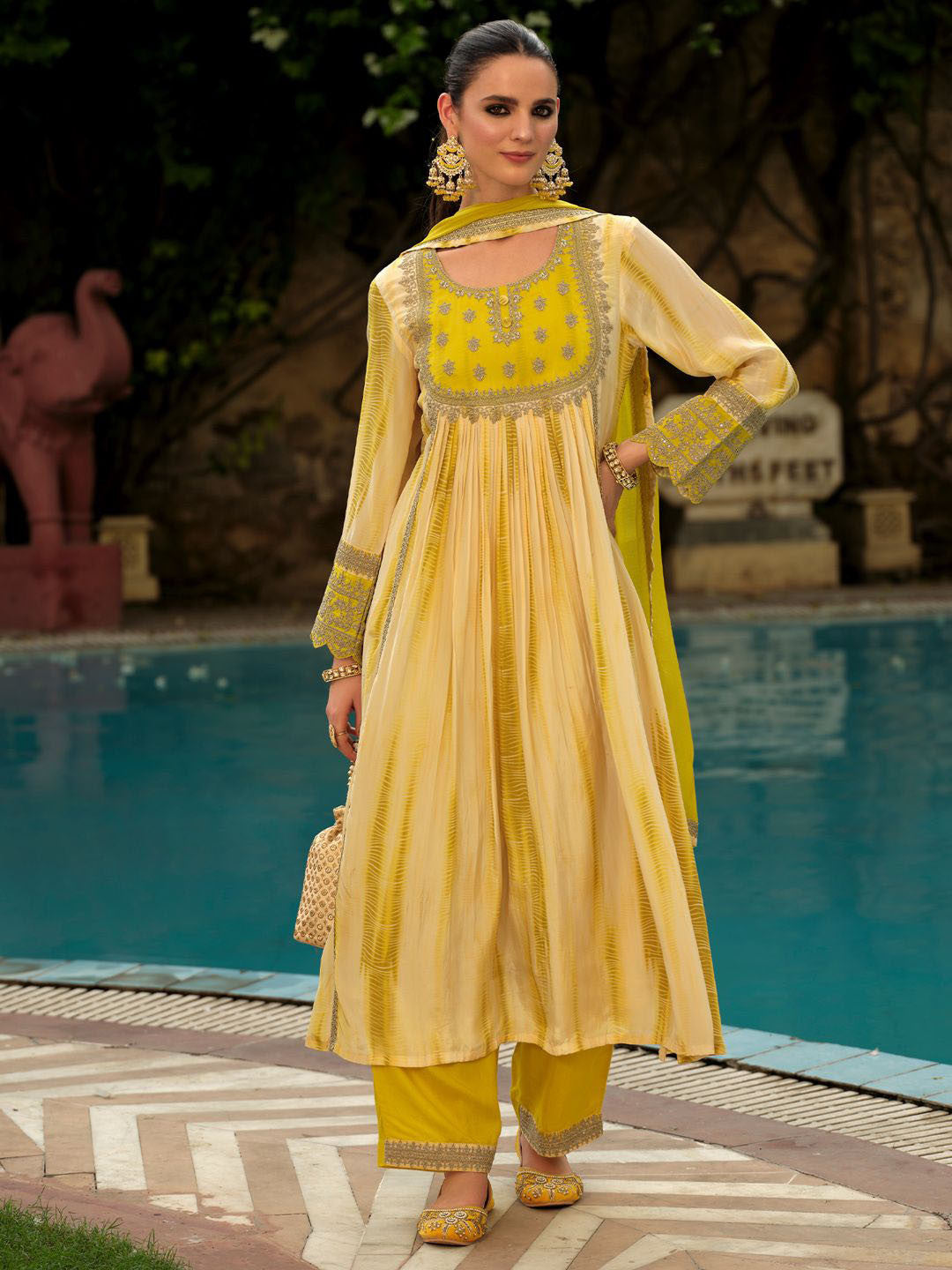 Women Ethnic Motifs Embroidered Anarkali Kurta with Trousers & Dupatta