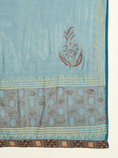 Square Neck A-Line Kurta & Palazzos With Dupatta