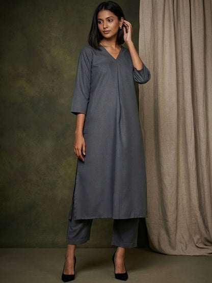 V-Neck A-Line Kurta & Trousers