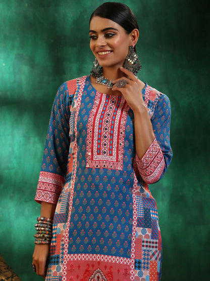 Women's LB Multicoloured Printed Linen Straight Suit With Dupatta