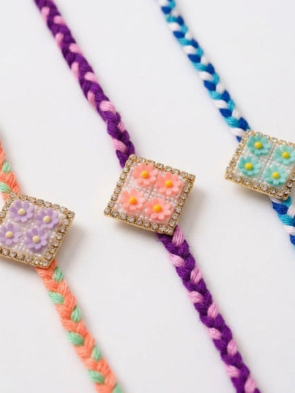 Dhiyona Set Of 3 Multicolor Ad Thread Rakhi With Roli Chawal Chandan Mishri