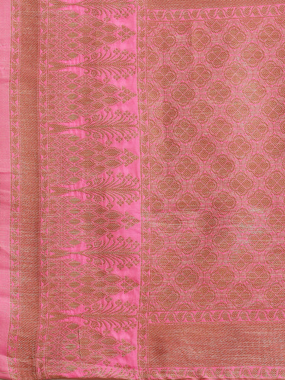 Women's Linen Blend Green Woven Design Woven saree With Blouse Piece
