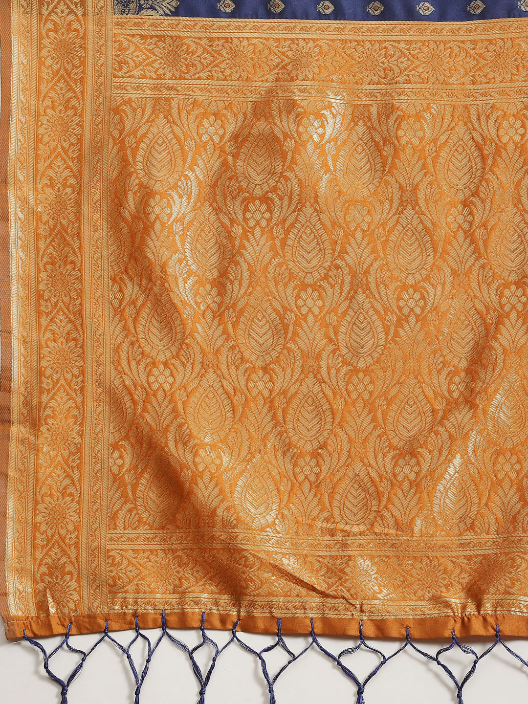 Women's Silk Blend Blue Woven Design Woven saree With Blouse Piece