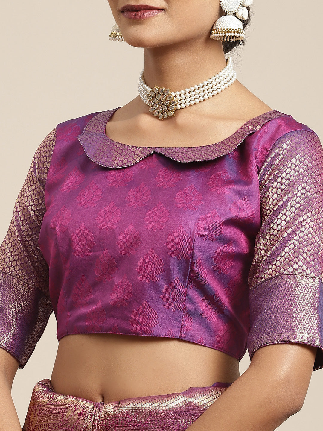 Women's Kanjeevaram Silk Purple Woven Design Woven saree With Blouse Piece
