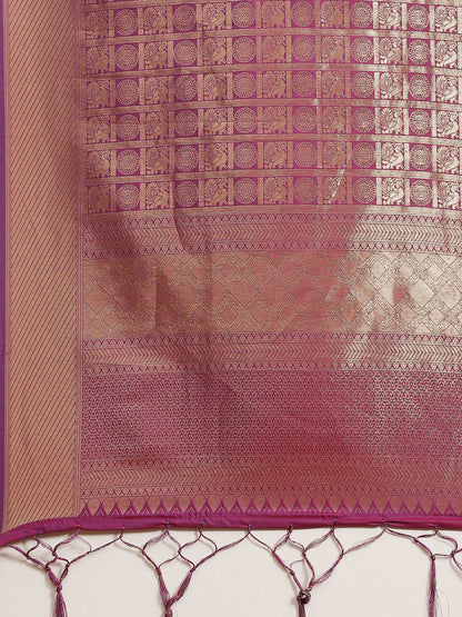 Women's Kanjeevaram Silk Purple Woven Design Woven saree With Blouse Piece