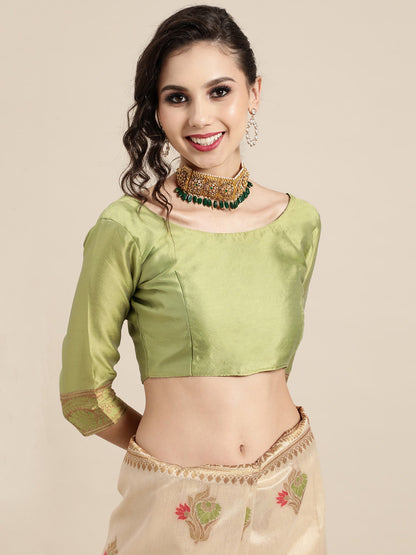 Women's Silk Blend Cream Woven Design Celebrity Saree With Blouse Piece