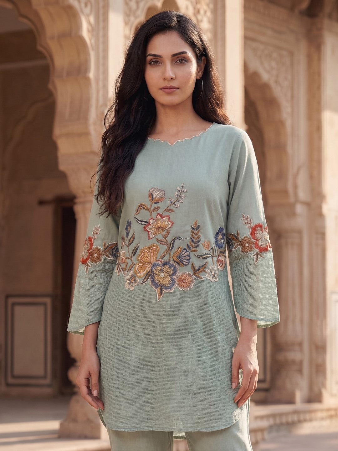 Gaur pista embroidery cotton co-ord set