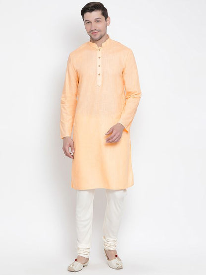 Men's Fawn Cotton Linen Straight Kurta Pyjama Set