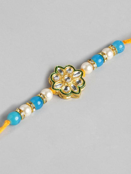 Dhiyona Unisex Set of 2 Beaded Bhai Bhabhi Rakhis With Roli & Chawal
