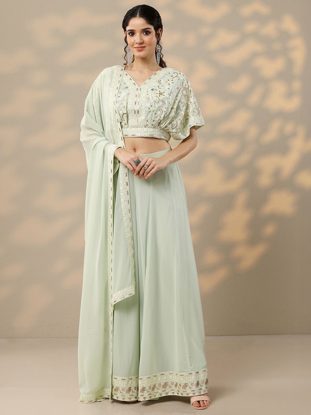 Dhiyona LL Ethnic Motifs Embroidered Top & Palazzos With Dupatta