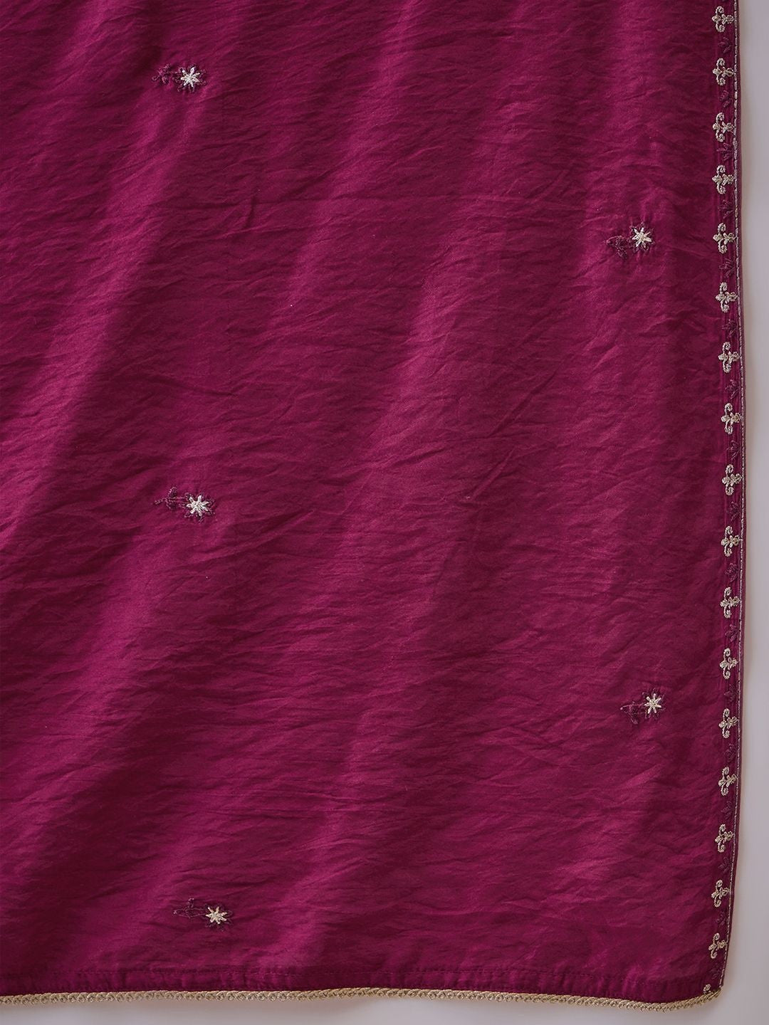 Embroidered Round Neck Straight Kurta & Trousers With Dupatta