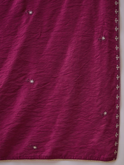 Embroidered Round Neck Straight Kurta & Trousers With Dupatta