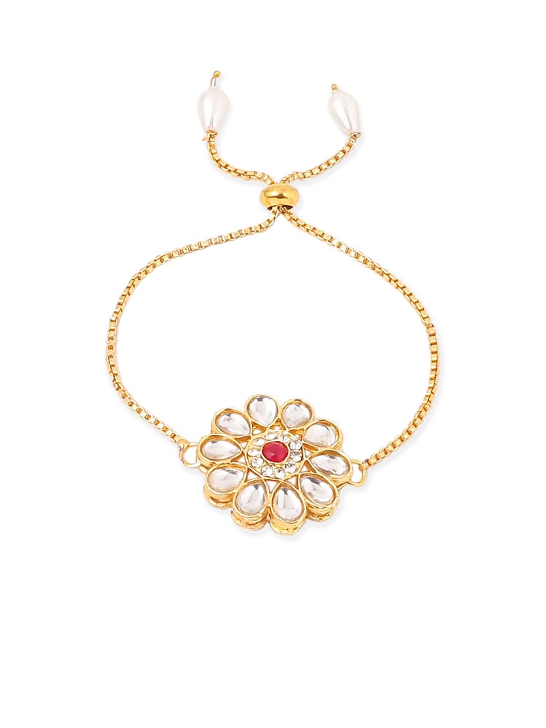 Dhiyona Set Of 2 Gold Toned Kundan Floral Design Bhaiya Bhabhi Rakhi Set With Roli Chawal