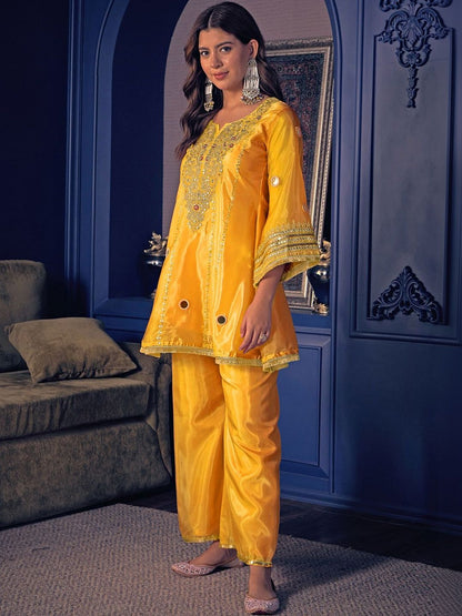 Dhiyona CH Women Ethnic Motifs Embroidered Regular Mirror Work Kurta with Salwar
