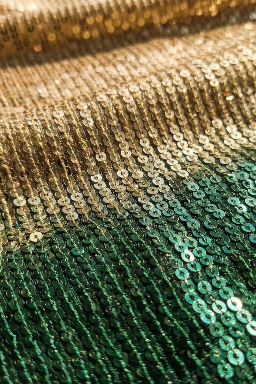 Dhiyona ST Green and Cream Ombre' Knitted Sequin Saree with Blouse Fabric