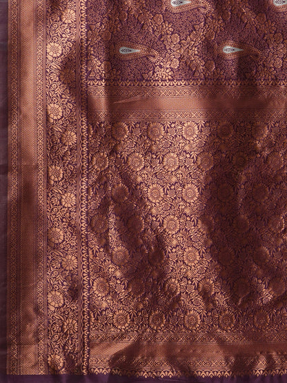 Women's Silk Blend Purple Woven Design Designer Saree With Blouse Piece