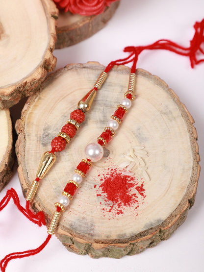 Dhiyona Unisex Set Of 2 Beaded Rakhi With Roli & Rice