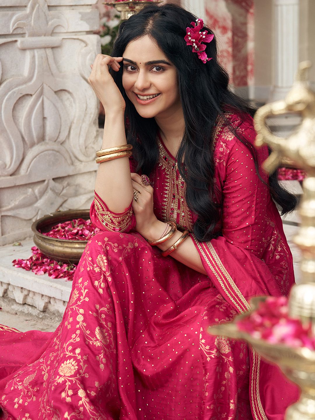Dhiyona CH Ethnic Motifs Embroidered Round Neck Anarkali Kurta With Trousers & Dupatta