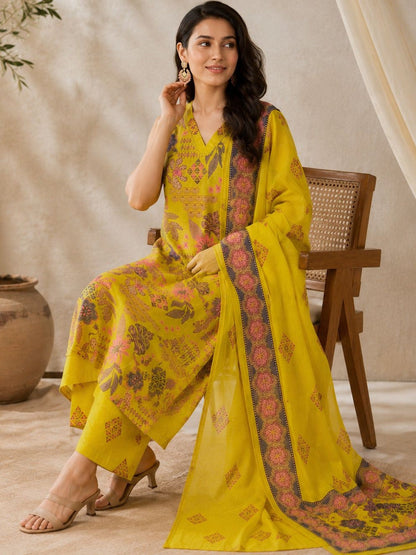 Women Floral Printed Regular Pure Cotton Kurta with Palazzos & With Dupatta