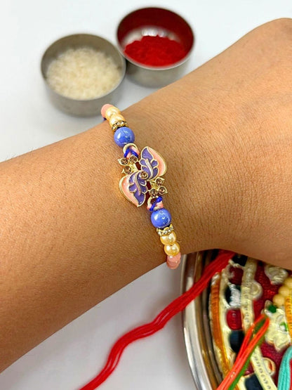 Dhiyona 4pcs Purple Stone Beaded Thread Rakhi