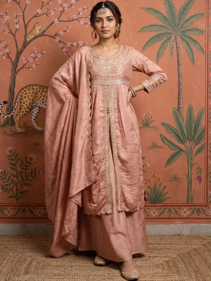Women Ethnic Motifs Embroidered Empire Sequinned Kurta with Palazzos & With Dupatta