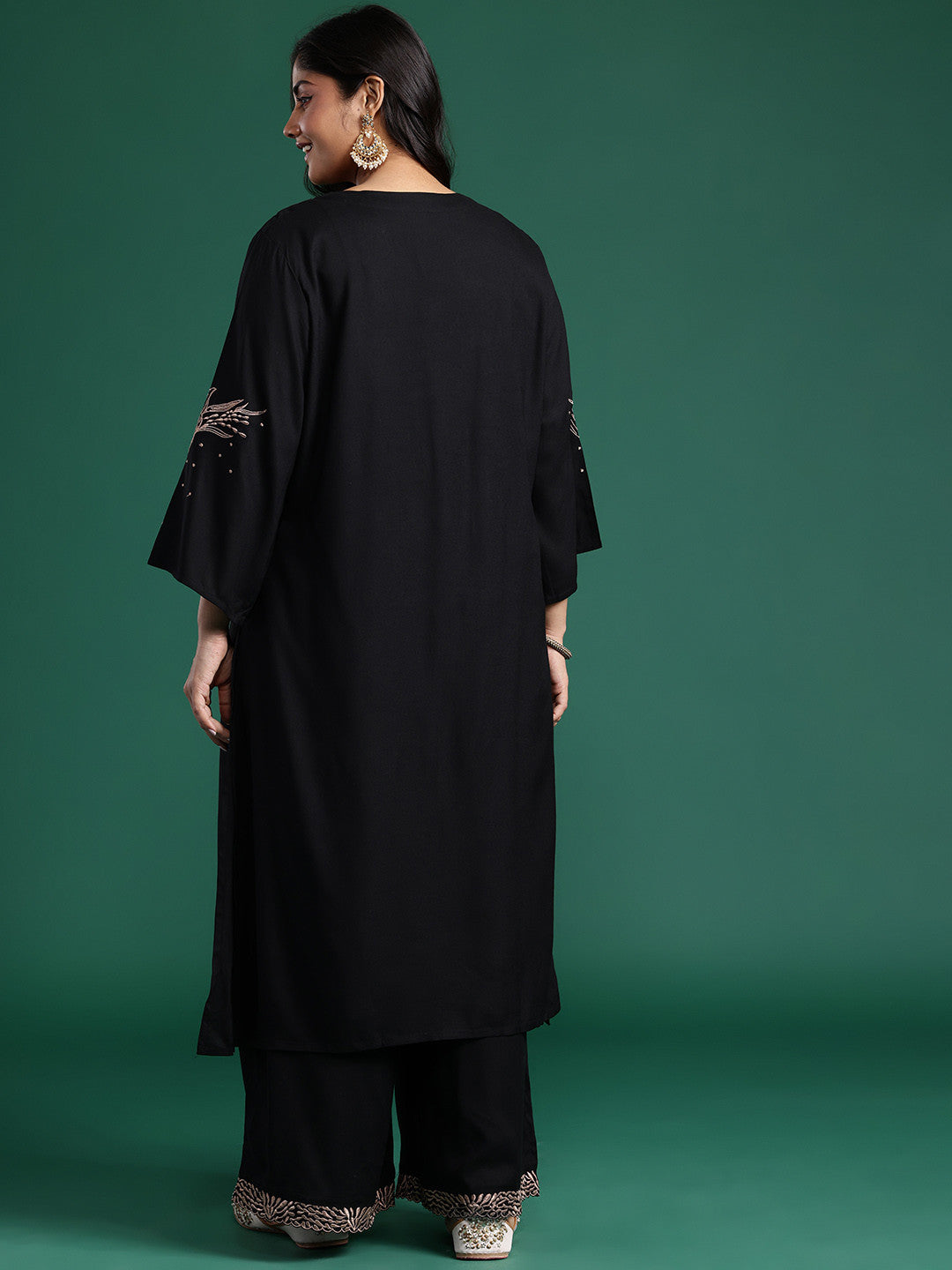 Plus Size Embroidered Regular Kurta with Palazzos
