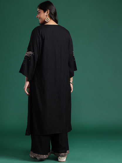 Plus Size Embroidered Regular Kurta with Palazzos