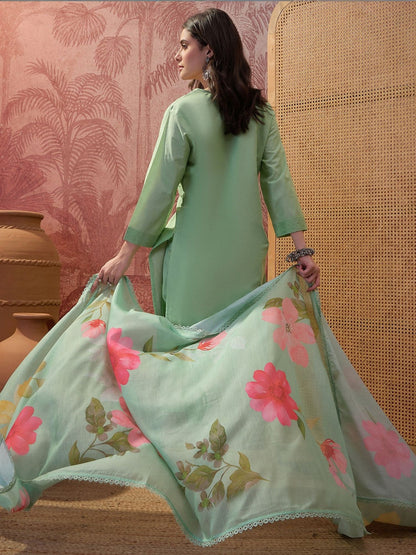 Printed Pure Cotton V Neck Kurta Sets