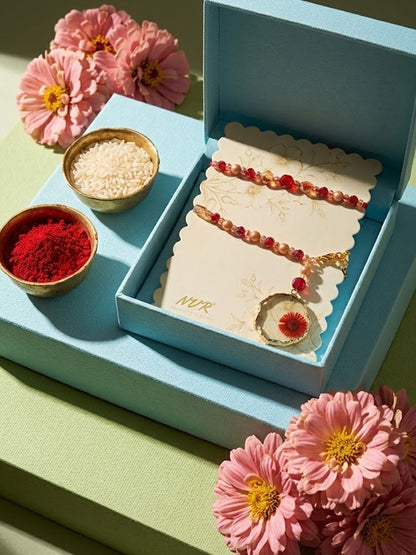 Dhiyona Set Of 2 Gold Toned Red Artificial Beads Bhaiya Bhabhi Rakhi