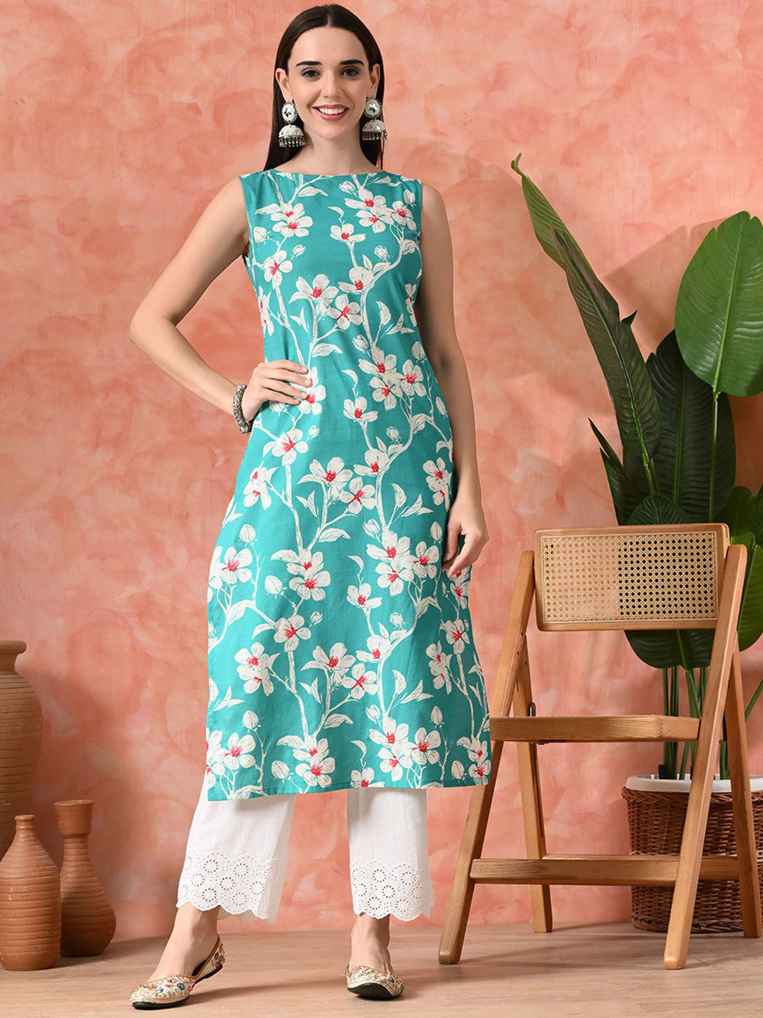 Floral Printed A-Line Kurta With Trouser