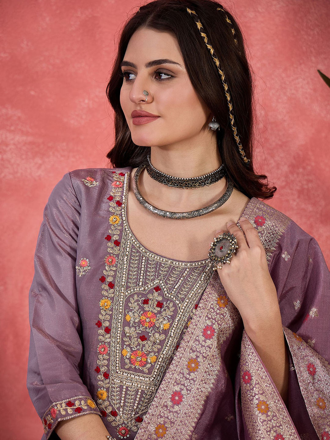 Women Ethnic Motifs Embroidered Kurta with Pyjama & Dupatta
