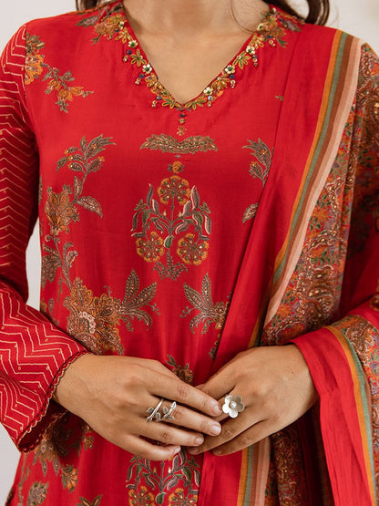 Dhiyona SN Floral Printed V Neck Straight Kurta & Palazzo With Dupatta