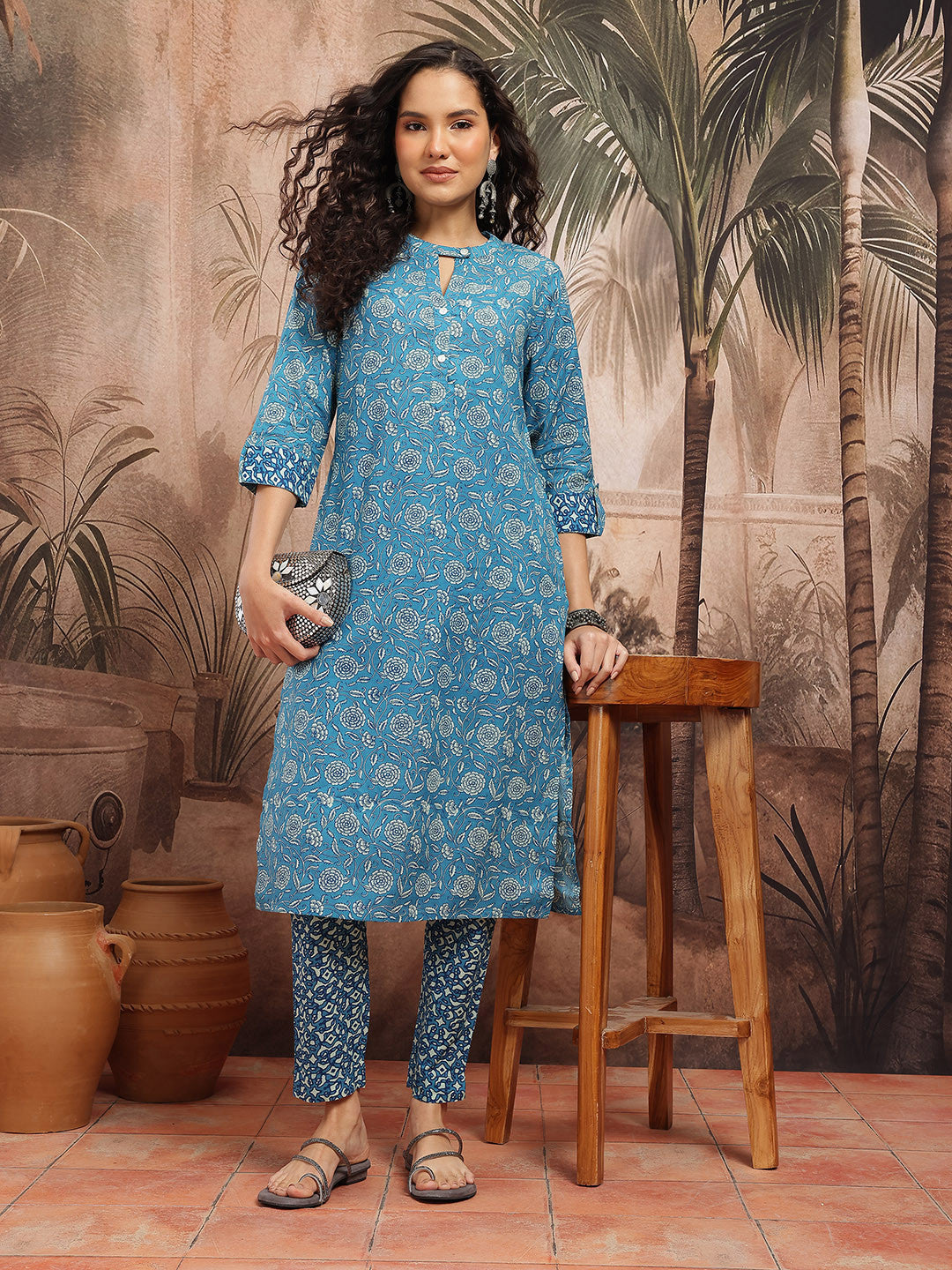 Floral Printed Regular Pure Cotton Kurta with Trousers