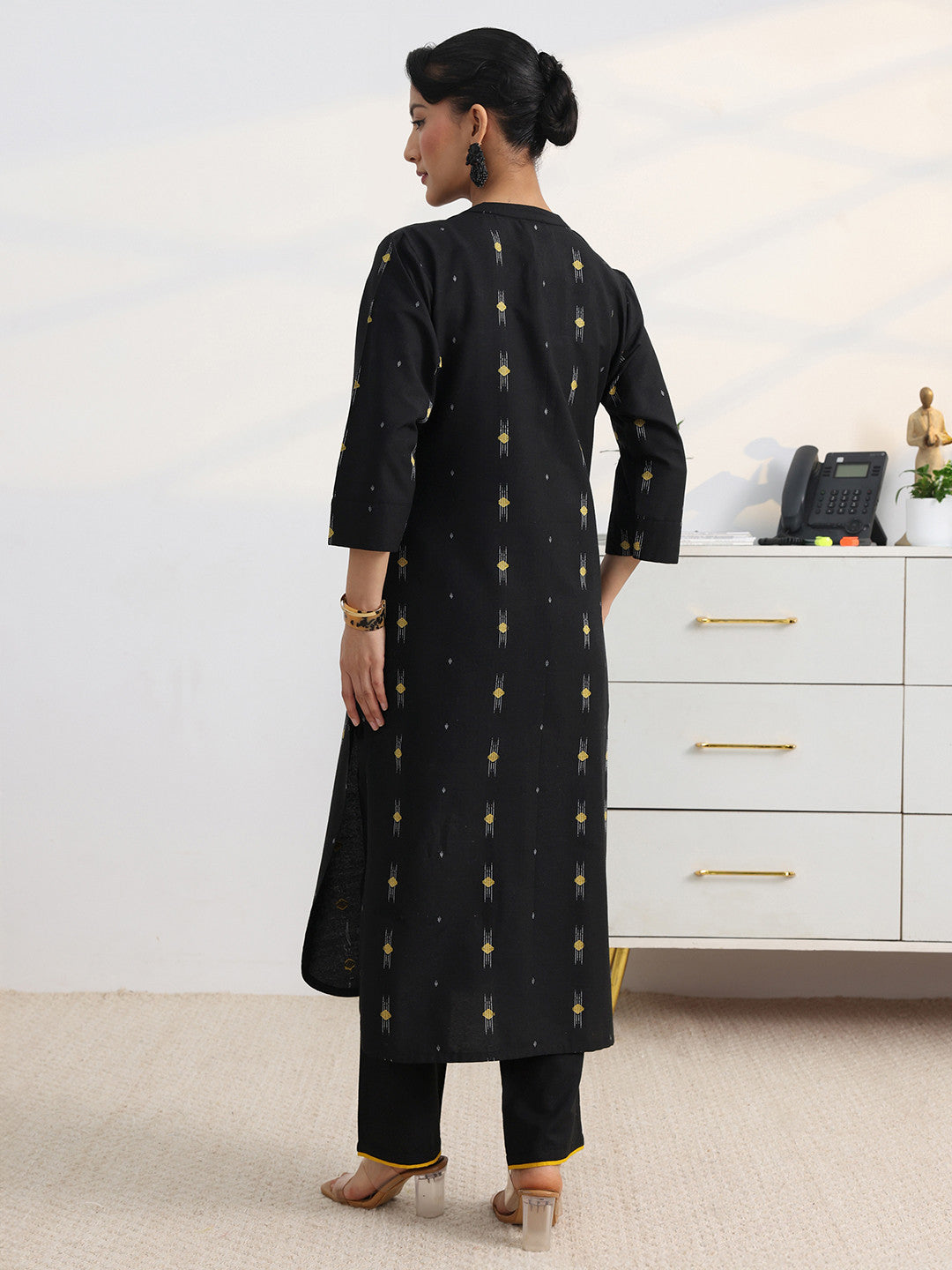 Libas Black Woven Design Straight Kurta Set