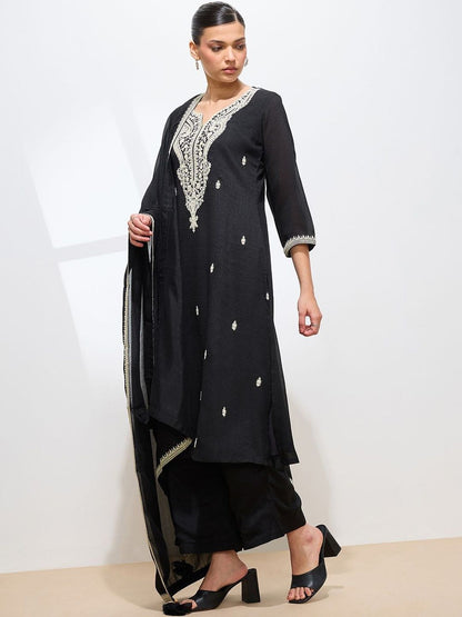 Dhiyona KL Women Ethnic Motifs Embroidered Regular Thread Work Kurta with Palazzos & With Dupatta