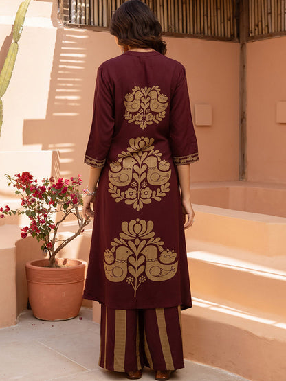 Women Printed Embroidered Kurta With Palazzos