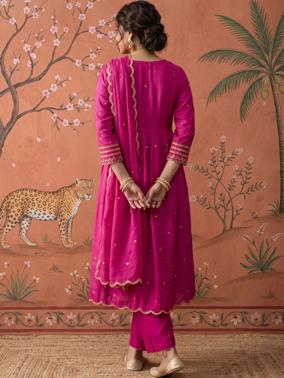 Women Ethnic Motifs Embroidered Empire Kurta with Palazzos & With Dupatta