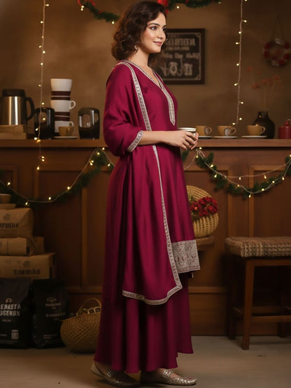 Dhiyona HOP Embroidered V-Neck Kurta & Sharara With Dupatta