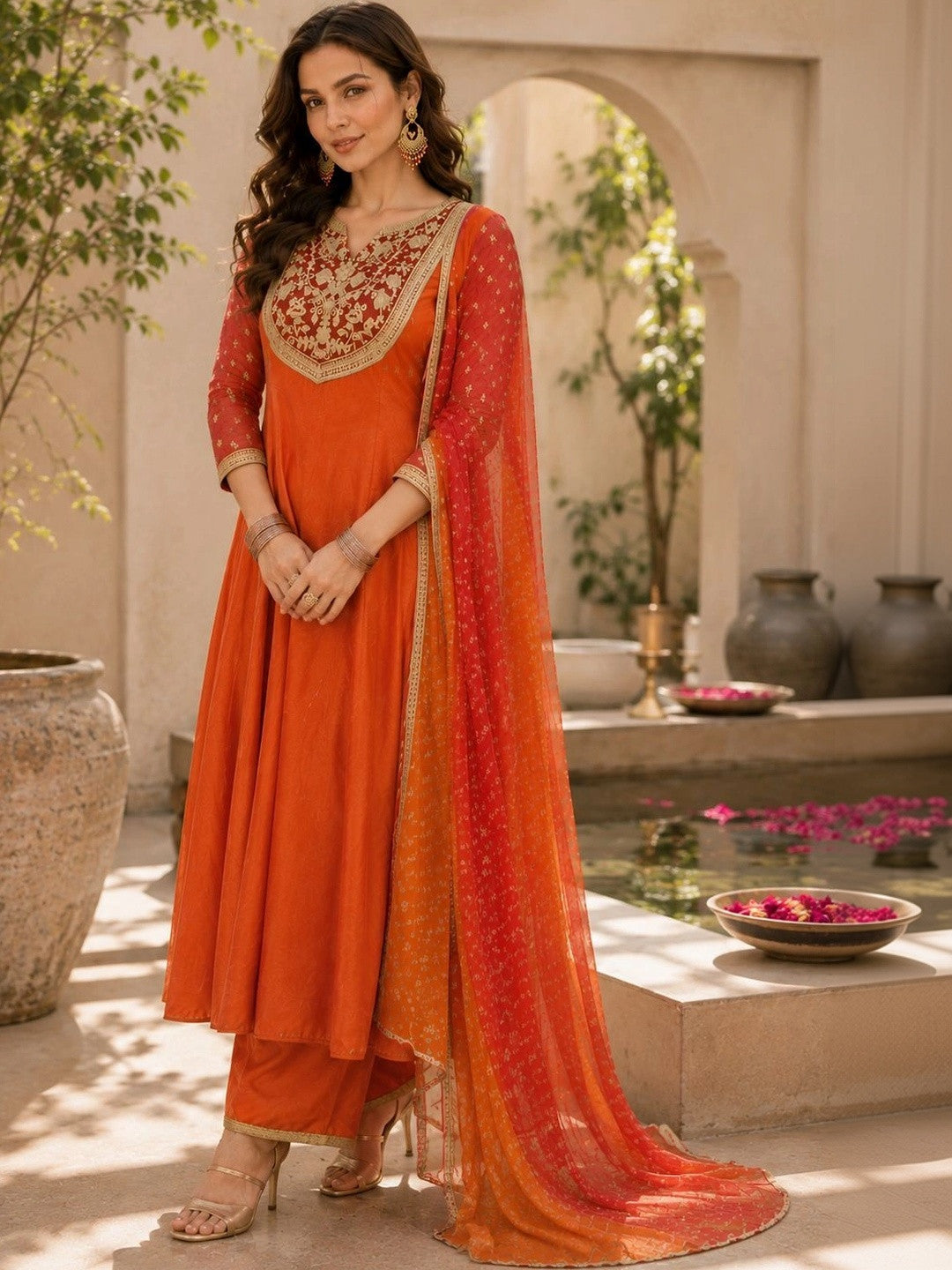 Women Ethnic Motifs Embroidered Regular Kurta with Palazzos & With Dupatta