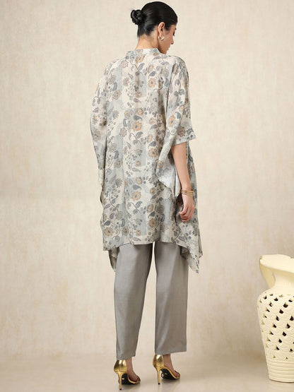Dhiyona SO Women's Floral Printed Mandarin Collar Kaftan Pure Cotton Kurta With Trousers