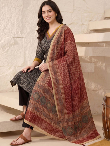 Women Printed Regular Pure Cotton Kurta with Trousers & With Dupatta