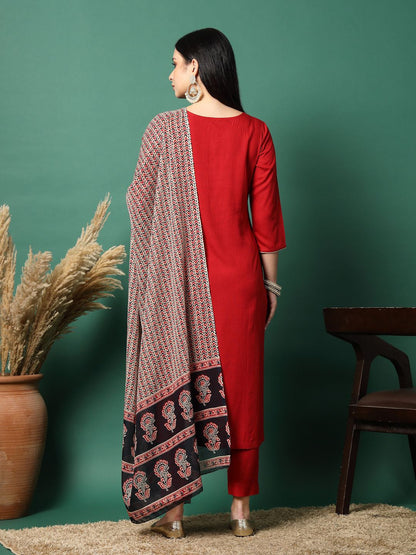 Panelled Straight Kurta & Trouser With Printed Dupatta